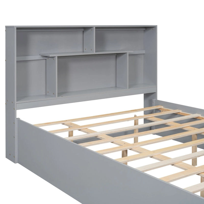Letto a piattaforma Queen Size con testiera contenitore e 2 cassetti