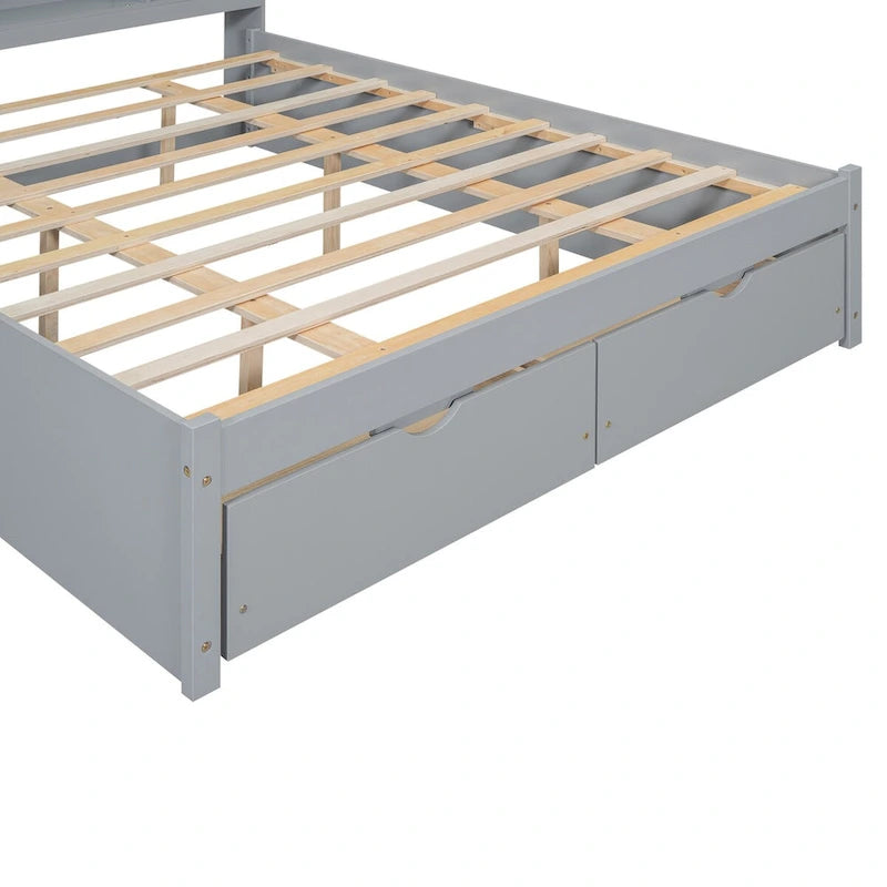 Letto a piattaforma Queen Size con testiera contenitore e 2 cassetti