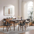 Set di 4 sedie girevoli in legno e similpelle
