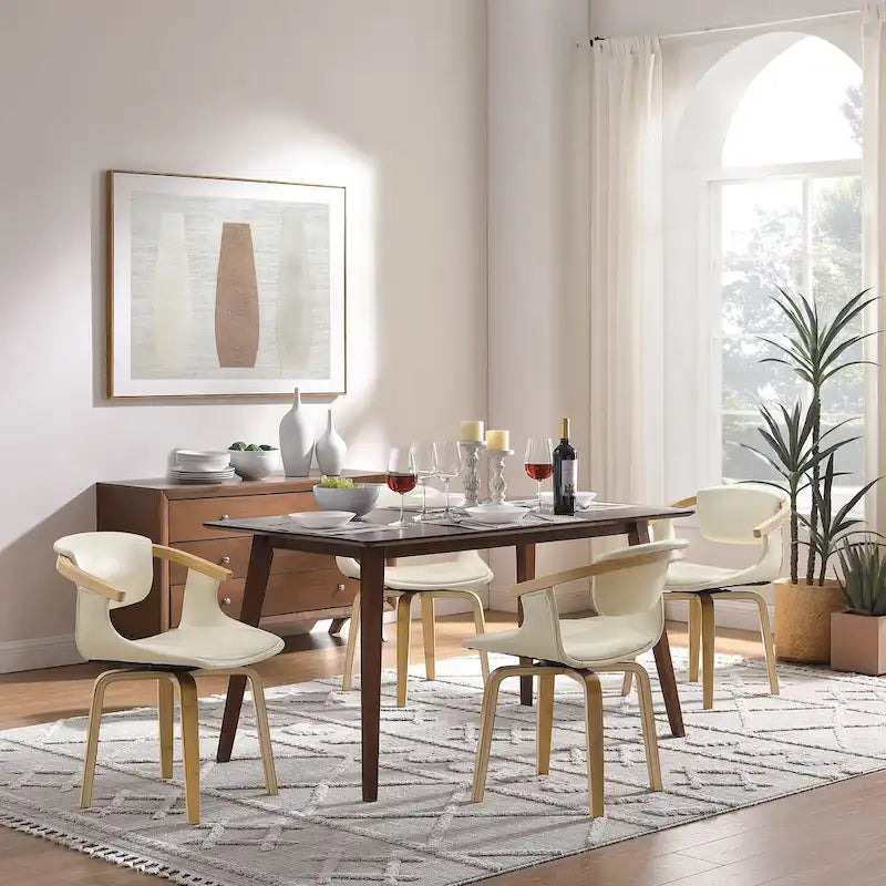 Set di 4 sedie girevoli in legno e similpelle