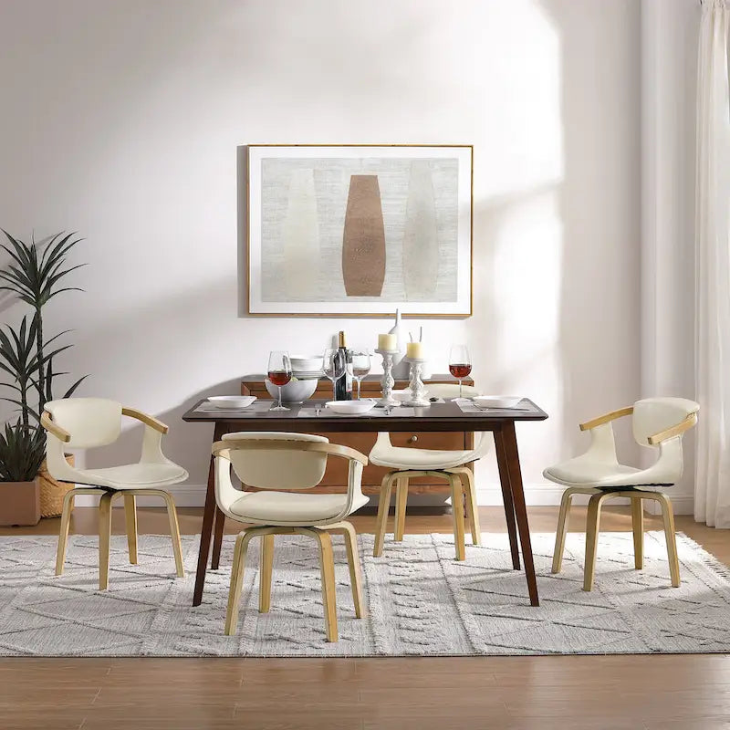 Set di 4 sedie girevoli in legno e similpelle