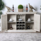 Credenza rustica in legno bianco con portabottiglie