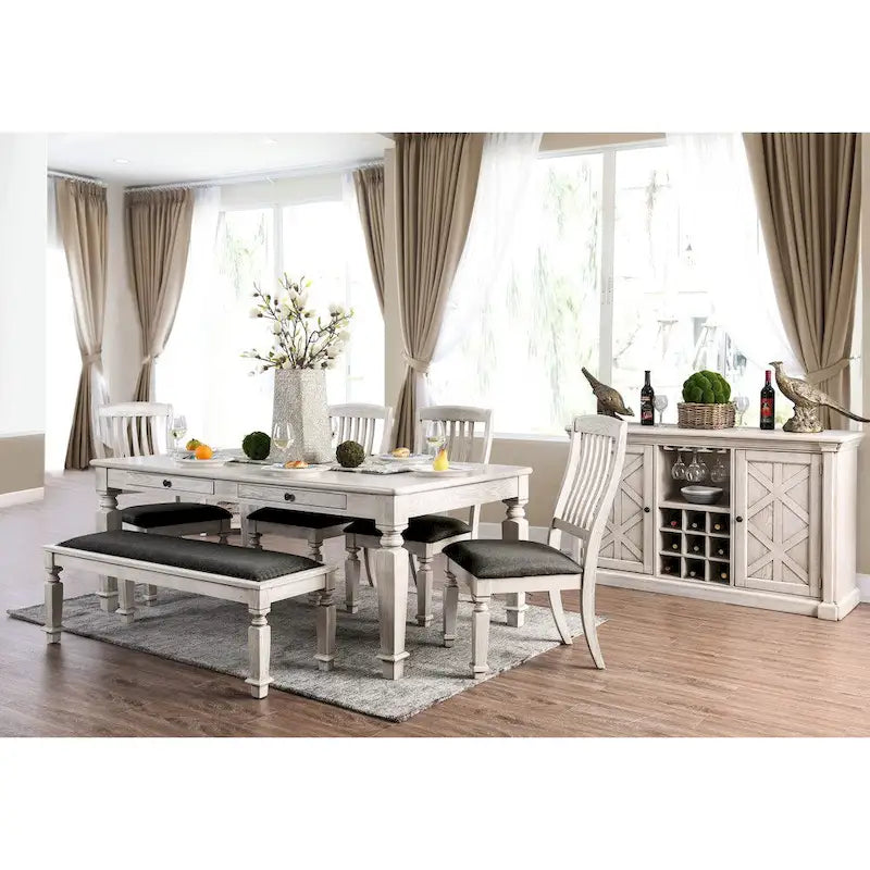 Credenza rustica in legno bianco con portabottiglie