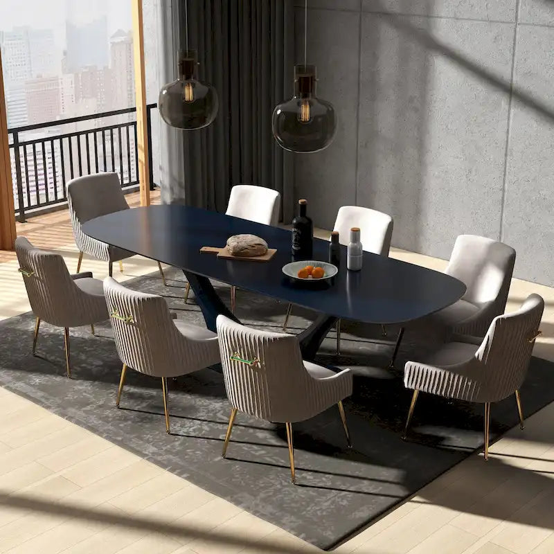 Sedie da pranzo moderne in velluto glamour, set da 8