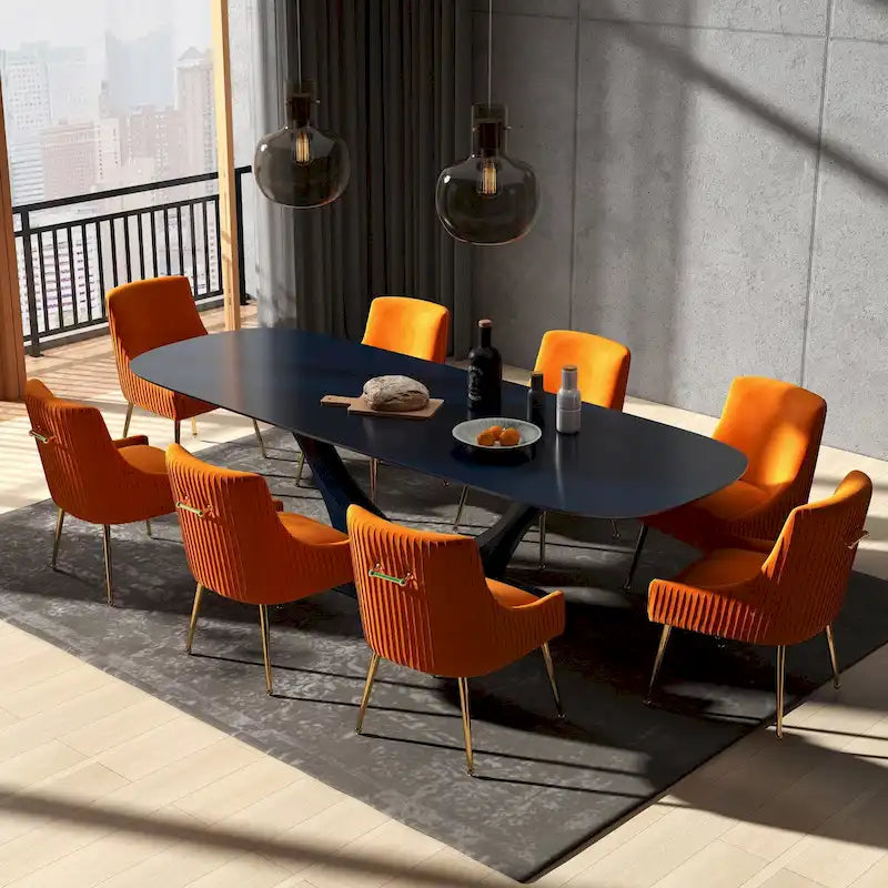 Sedie da pranzo moderne in velluto glamour, set da 8