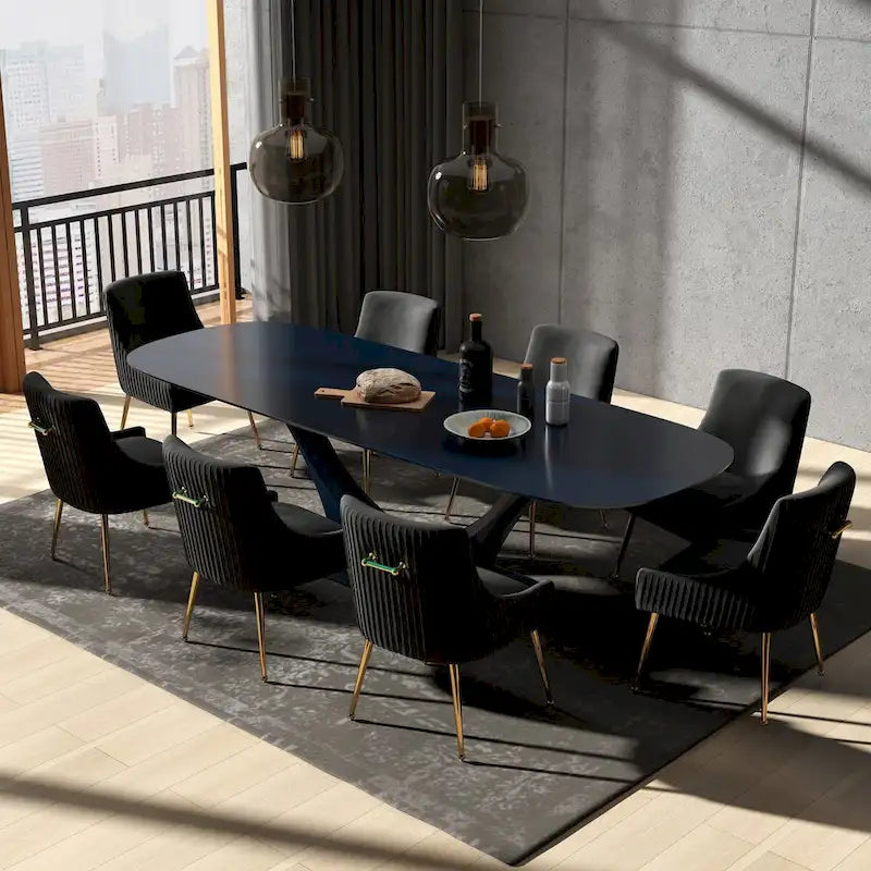 Sedie da pranzo moderne in velluto glamour, set da 8