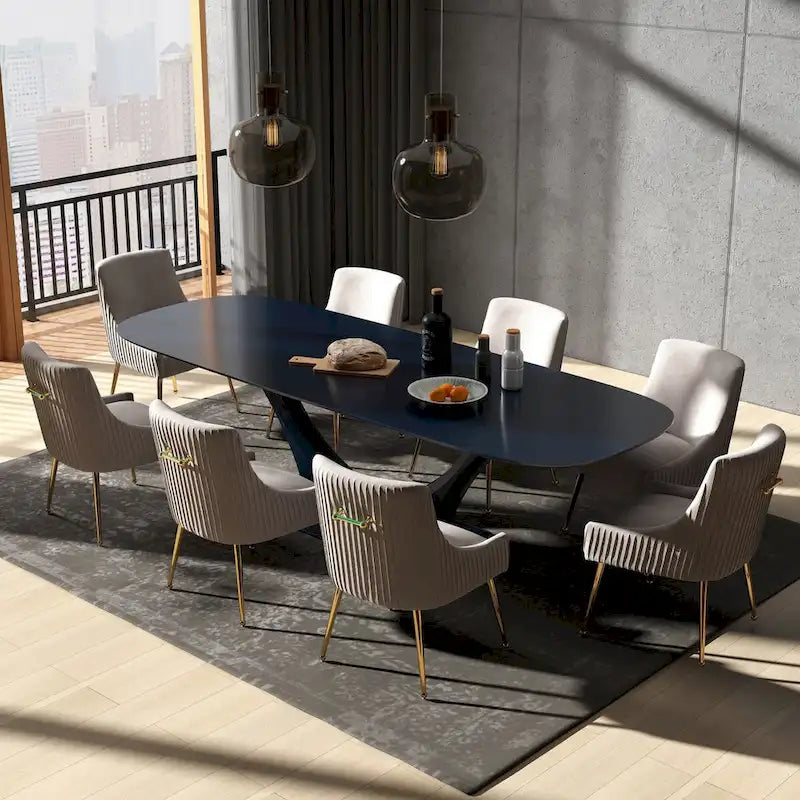 Sedie da pranzo moderne in velluto glamour, set da 8