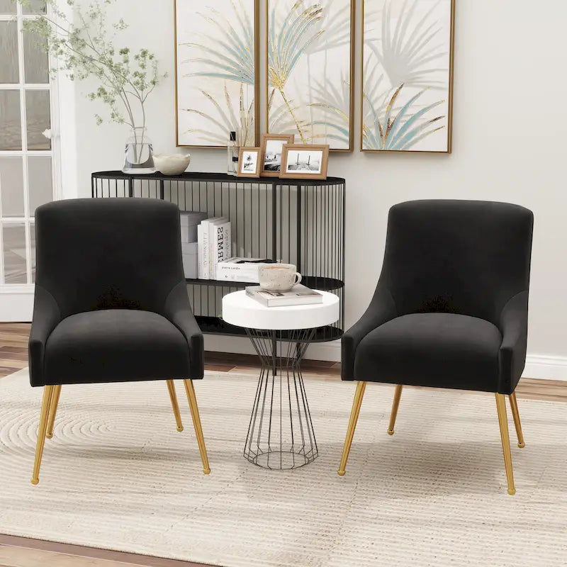 Sedie da pranzo imbottite in velluto, set da 2, design moderno glamour senza braccioli