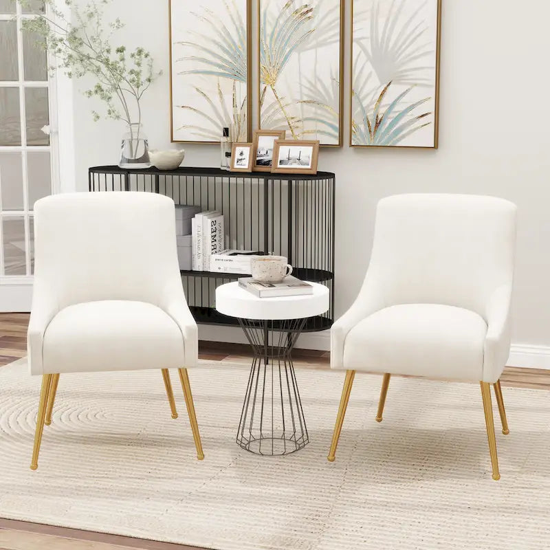   Velvet Upholstered Dining Chair Set of 2, Modern Glam Armless Side Chair
