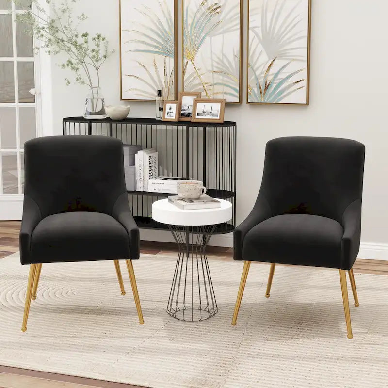 Sedie da pranzo imbottite in velluto, set da 2, design moderno glamour senza braccioli