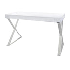 Scrivania Rix da 47 pollici, piano in legno bianco, 2 cassetti, gambe a X in acciaio lucido