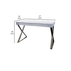Scrivania Rix da 47 pollici, piano in legno bianco, 2 cassetti, gambe a X in acciaio lucido