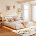 Letto matrimoniale maxi galleggiante con testiera contenitore e luci LED RGB, beige