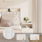 Letto matrimoniale maxi galleggiante con testiera contenitore e luci LED RGB, beige